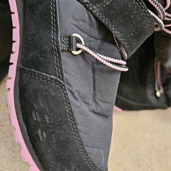 Womens Timberland MukLuk Style Boot Knee High Black Leather Nylon Pink Sole Sz 7 - Picture 7 of 13